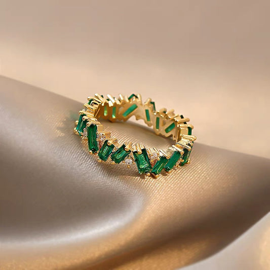 Upglam gold-plated diamond emerald zircon ring