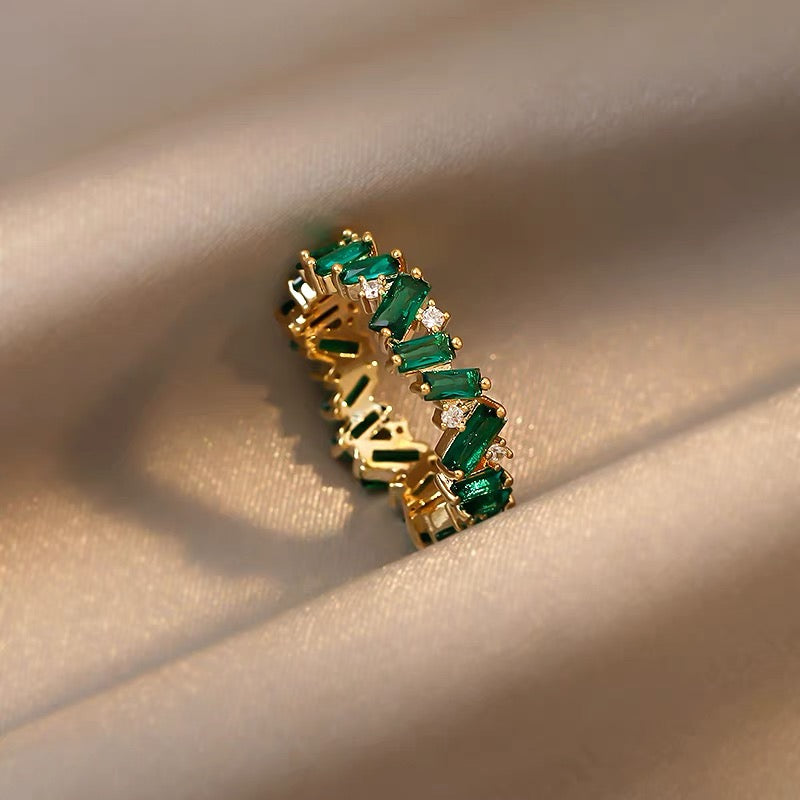 Upglam gold-plated diamond emerald zircon ring